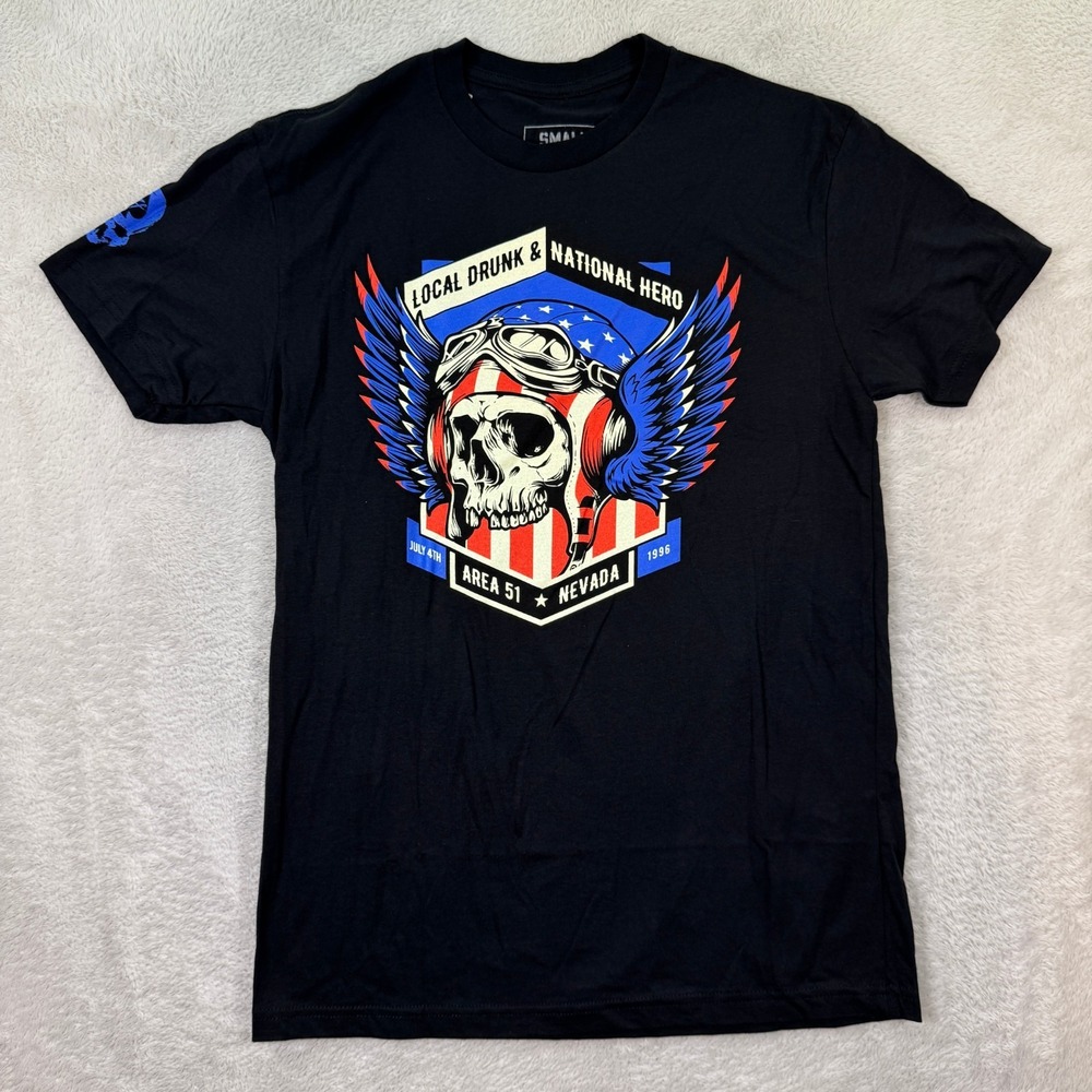 NEW Zero Foxtrot T Shirt Men Small Black Local Drunk National Hero Area 51 Wing